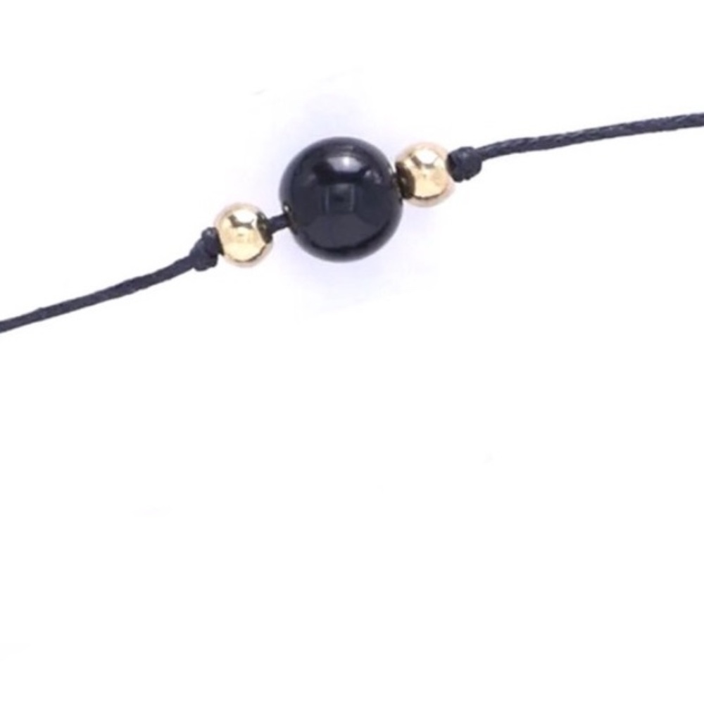 “Black Gumball” Simple Chic Gold Triple Bead Cord Unisex Adjust Anklet Bracelet
